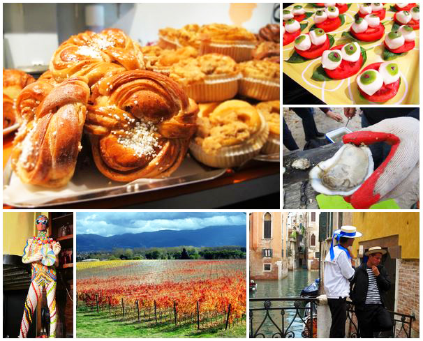 A collage of food and travel photographs