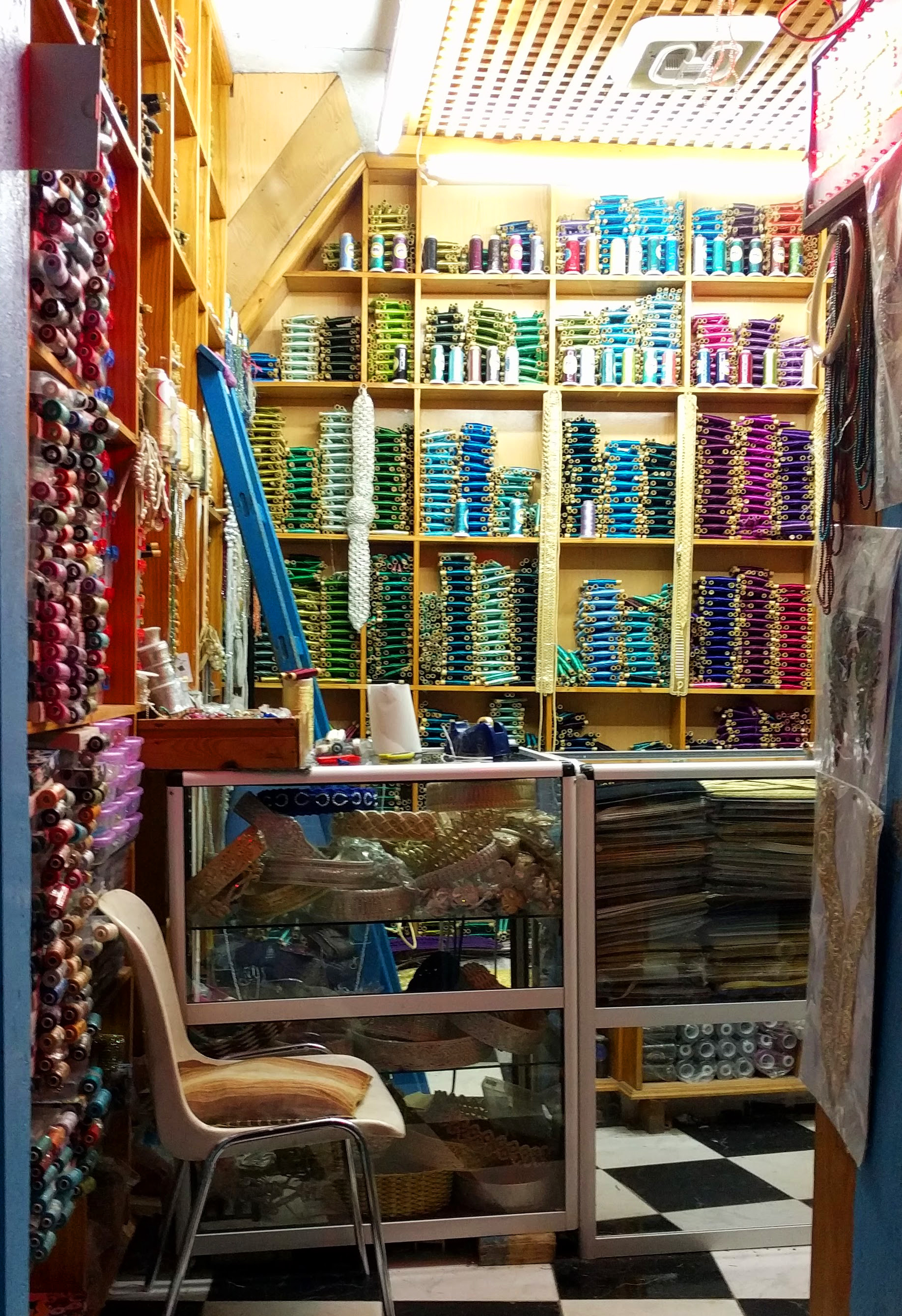 A tiny fabric shop in the Chefchaouen medina